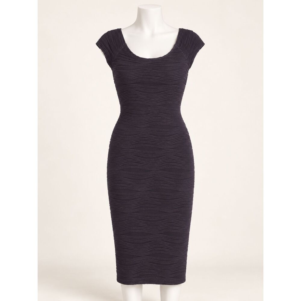 Rephyllis Women’s Small Dark Plum Textured Bodycon Midi Sheath Dress Scoop Neck